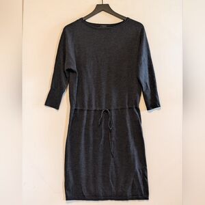 Ann Taylor 100% Merino Wool Sweater Dress Gray Drawstring Cinch Waist Small Luxe